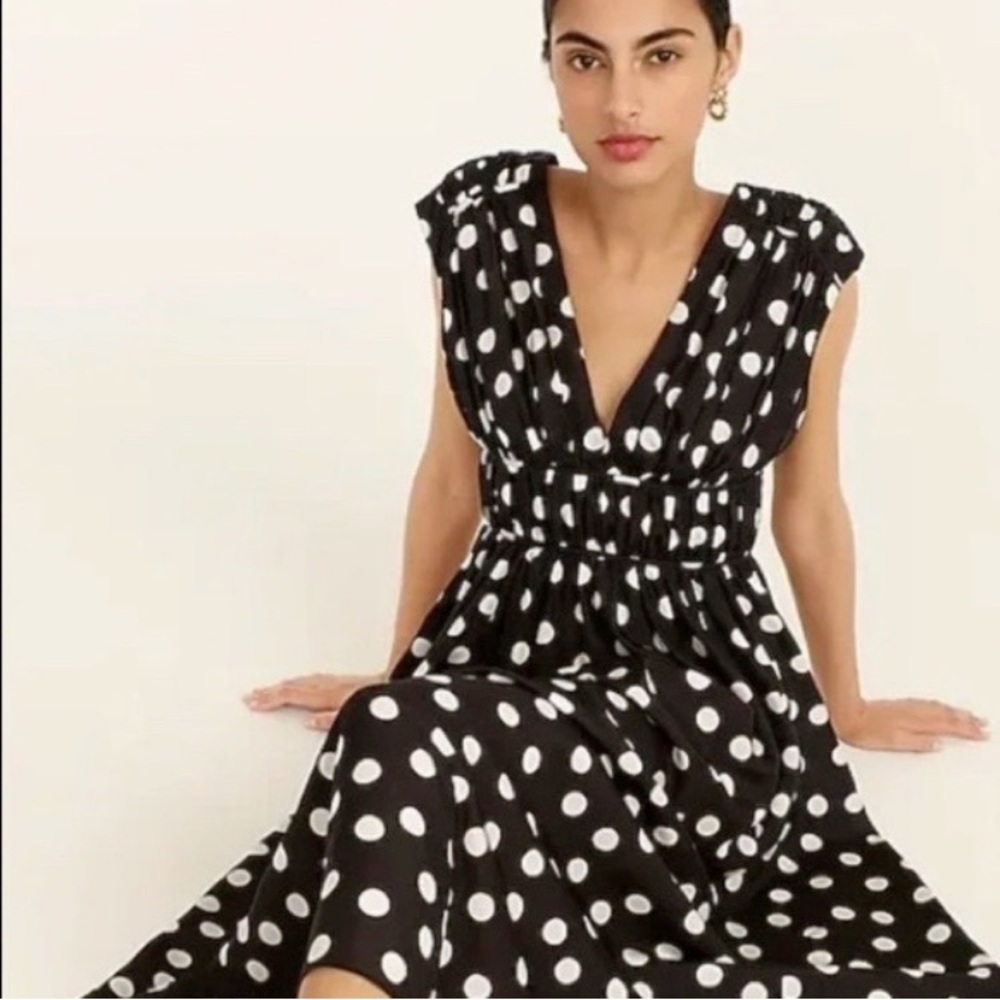 J. Crew Black and White Polka Dot Midi Dress